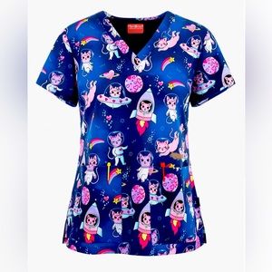 Ava Therese—Space Cats Scrub Top (Catstronauts)